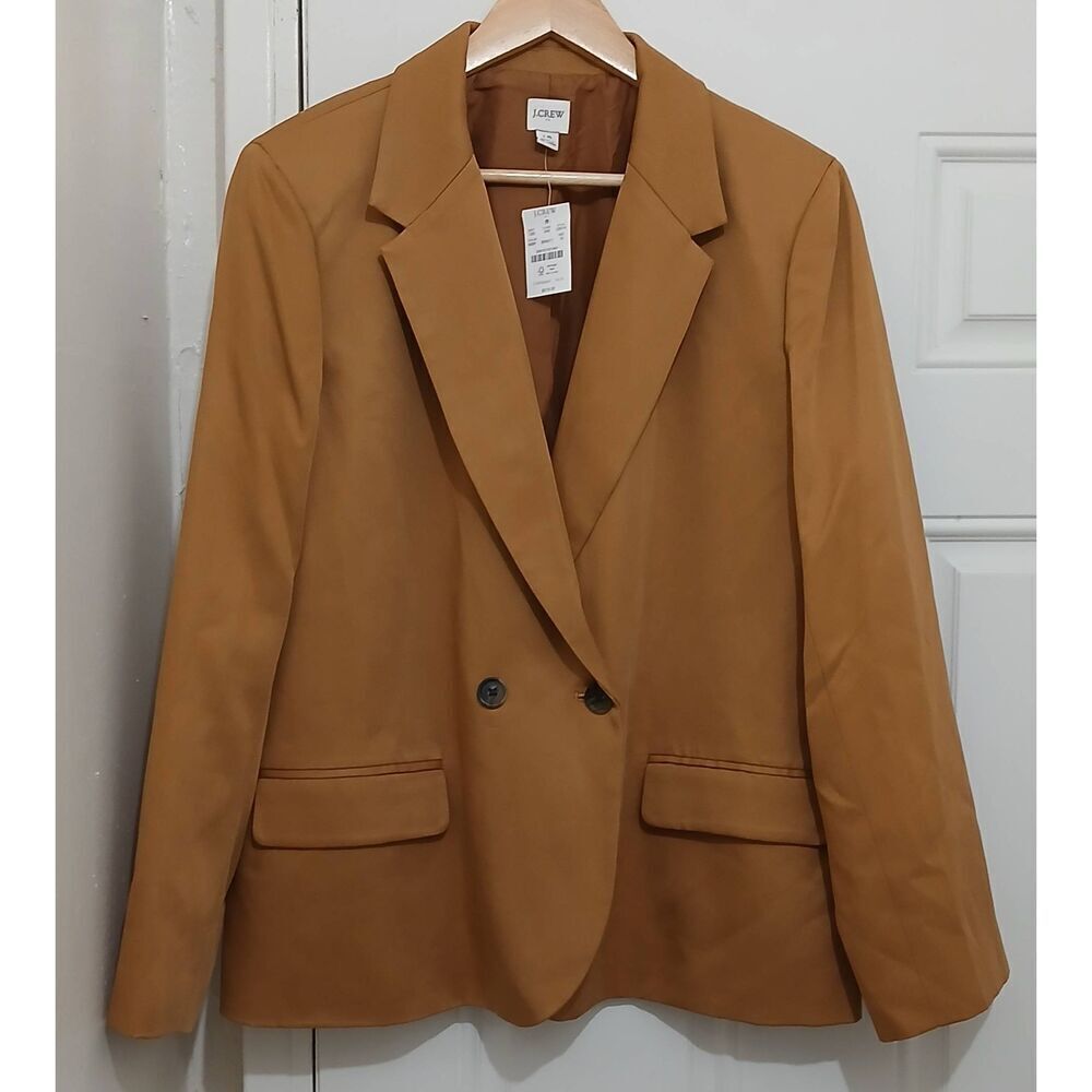 J crew RE-IMAGINED women size 16 camel brown blazer jacket 100% tencel  $218